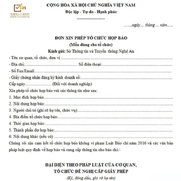 Đơn xin cấp giấy phép tổ chức sự kiện ngoài trời